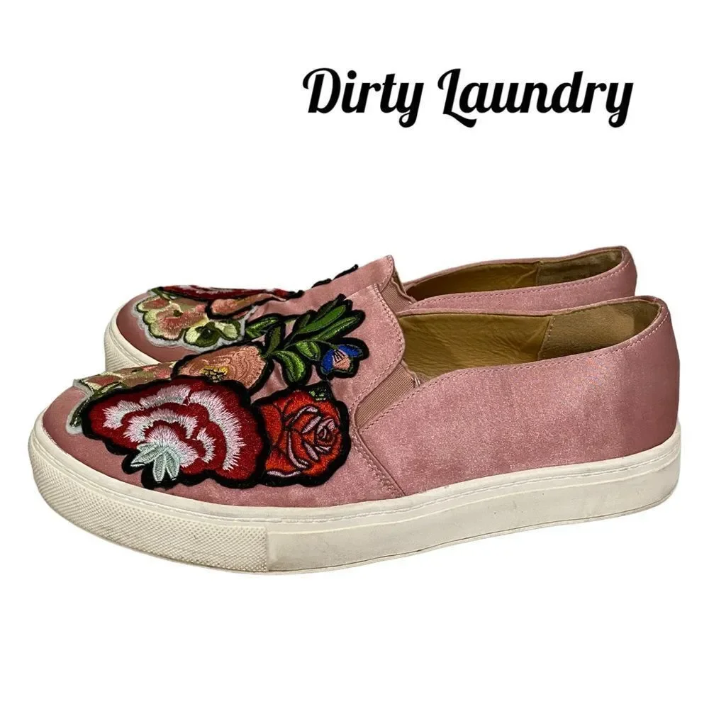 Dirty Laundry Women's Pink Embroidered Slip-On Sneakers Loafers 8